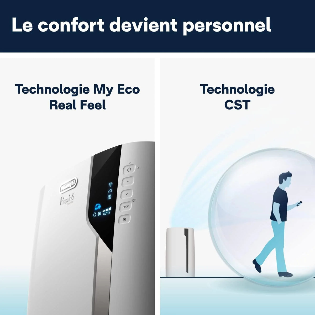 DELONGHI Pinguino PAC EX130 CST Climatiseur mobile WiFi avec fonction de déshumidification, version Pro jusqu'à 120 m³ Blanc