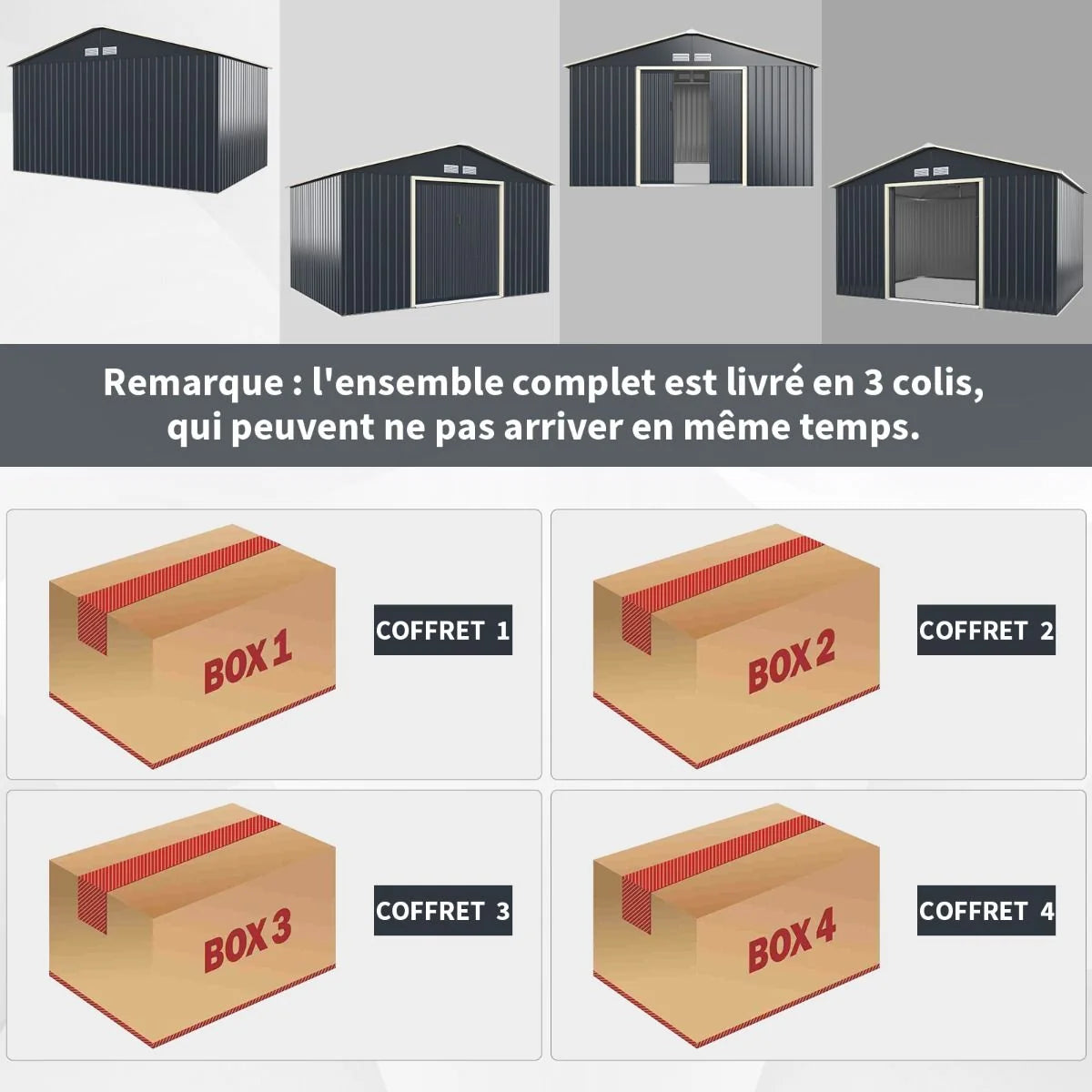 Abri de Jardin en Métal & Extension 10.85㎡ avec 2 Portes Coulissantes Verrouillables 4 Trous d’Aération Gris pour Vélo