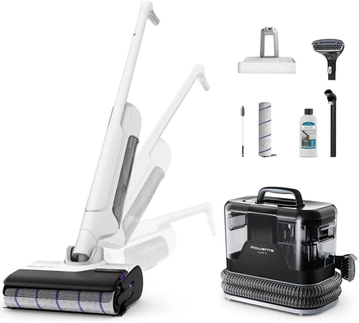 Rowenta X-Clean 10 et Clean it, Aspirateur Laveur sans Fil et Shampouineuse, Parfait pour Tâches Tenaces et Poils, Sols Durs, Moquettes et Tapis GZ7540WO + IN5010F0