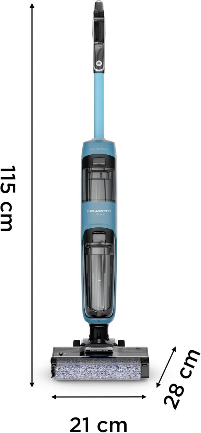 Rowenta X-Clean2, Aspirateur Laveur sans Fil, Nettoyage 2-en-1, Modes ECO/Max, Léger, Nettoyage Le Long des Murs, Auto-Nettoyage, GZ2271E0, Bleu