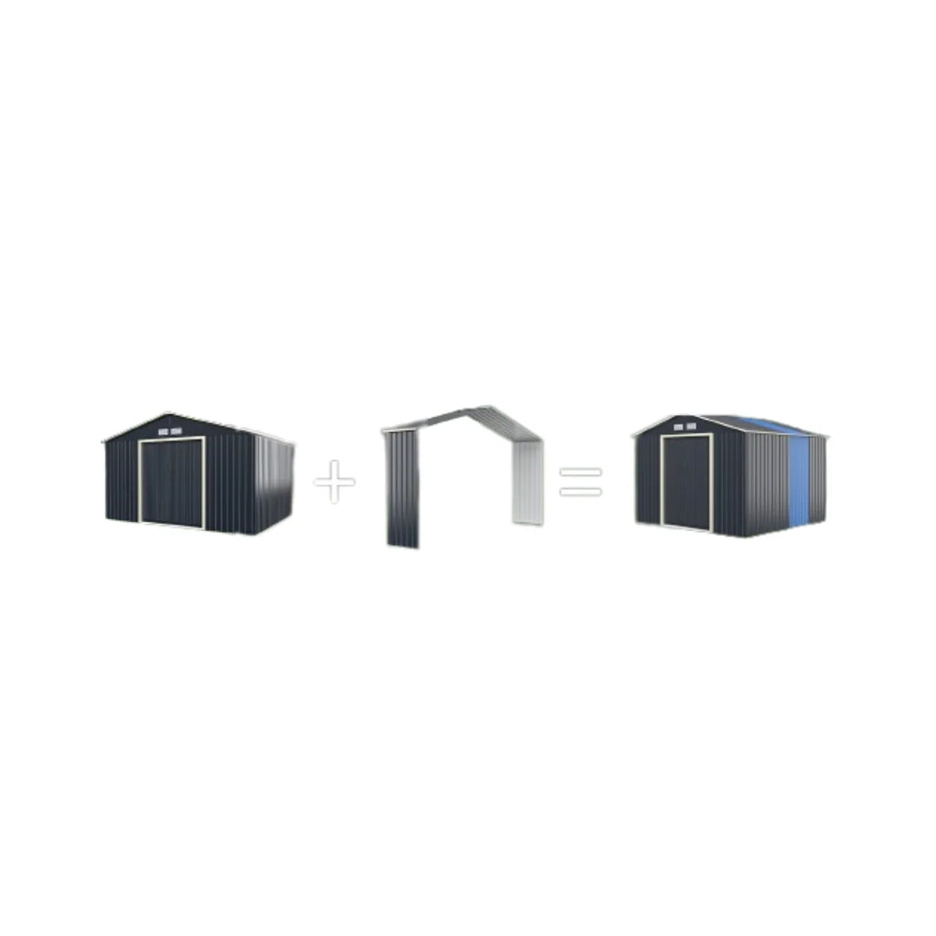 Abri de Jardin en Métal & Extension 10.85㎡ avec 2 Portes Coulissantes Verrouillables 4 Trous d’Aération Gris pour Vélo