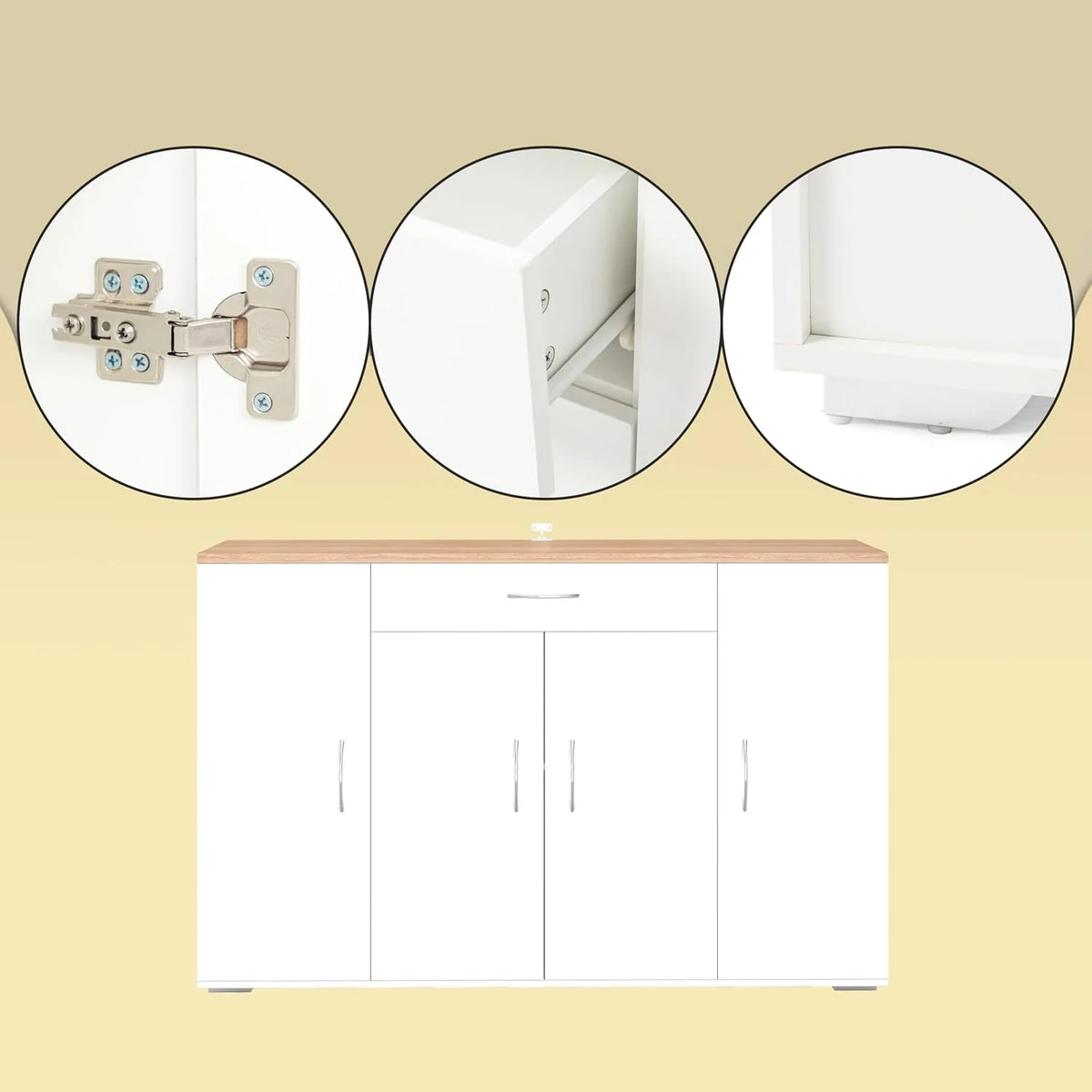 Meuble Cuisine Rangement avec Plan de Travail avec 4 Portes et 1 tiroir, Meuble de Rangement Cuisine Blanche Moderne