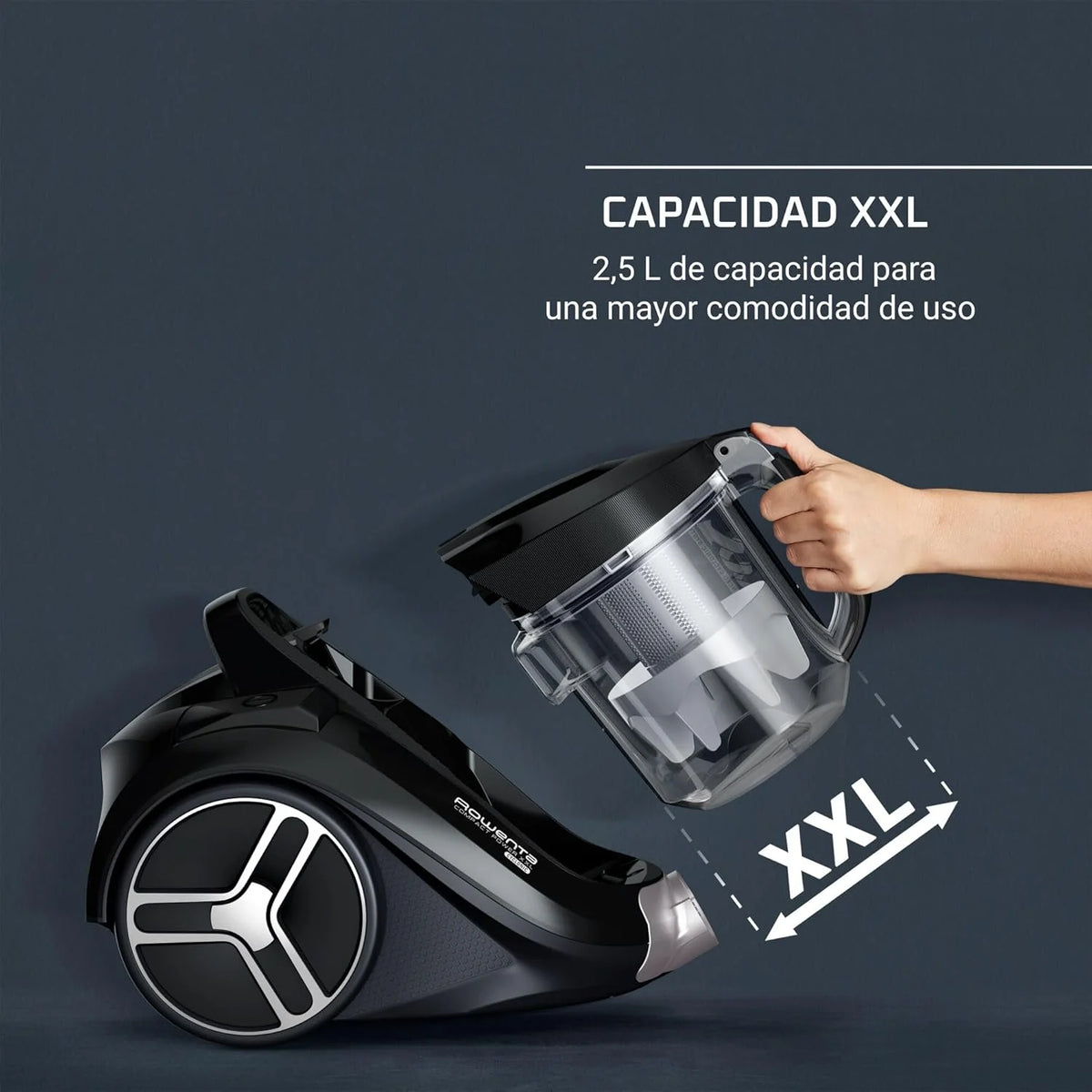 Rowenta Compact Power XXL Aspiradora sin Bolsa, Motor Eficiente Energéticamente de 900W, Filtración Ciclónica Avanzada, Depósito Extra Grande de 2.5L, Compacta, Kit Clásico, Modelo RO4B23