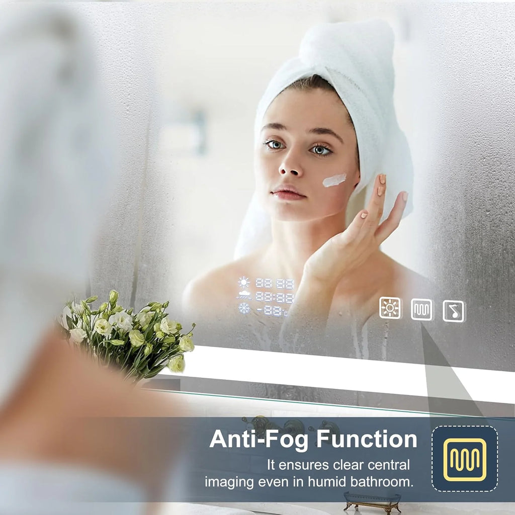 S'bagno Espejo-Baño-con-Luz 120x70cm, Espejo-Baño-LED-Bluetooth con Función Antivaho, 3000K/4000K/6500K, Regulable, Memoria, Cristal Templado HD, IP44-Espejos-de-Baño-con-LED, Horizontal/Vertical