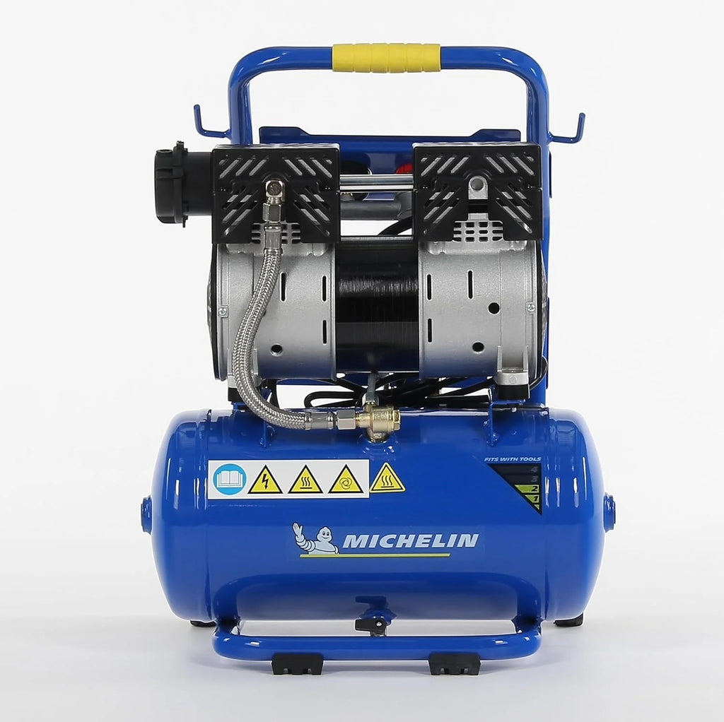 MICHELIN Compresseur d'Air Mobile Silencieux MX 10/1, Compresseur d'Air Sans Huile, Pression Maximale 8 Bar, Puissance 1 CV, Réservoir 10 litres, Niveau Sonore 58 dB LpA