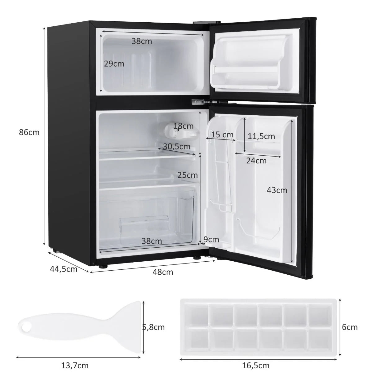 Réfrigérateur Compact Mini-réfrigérateur 90 L Congélateur Séparé avec Design à 2 Portes Fonctionnement Silencieux Blanc/Gris/Noir