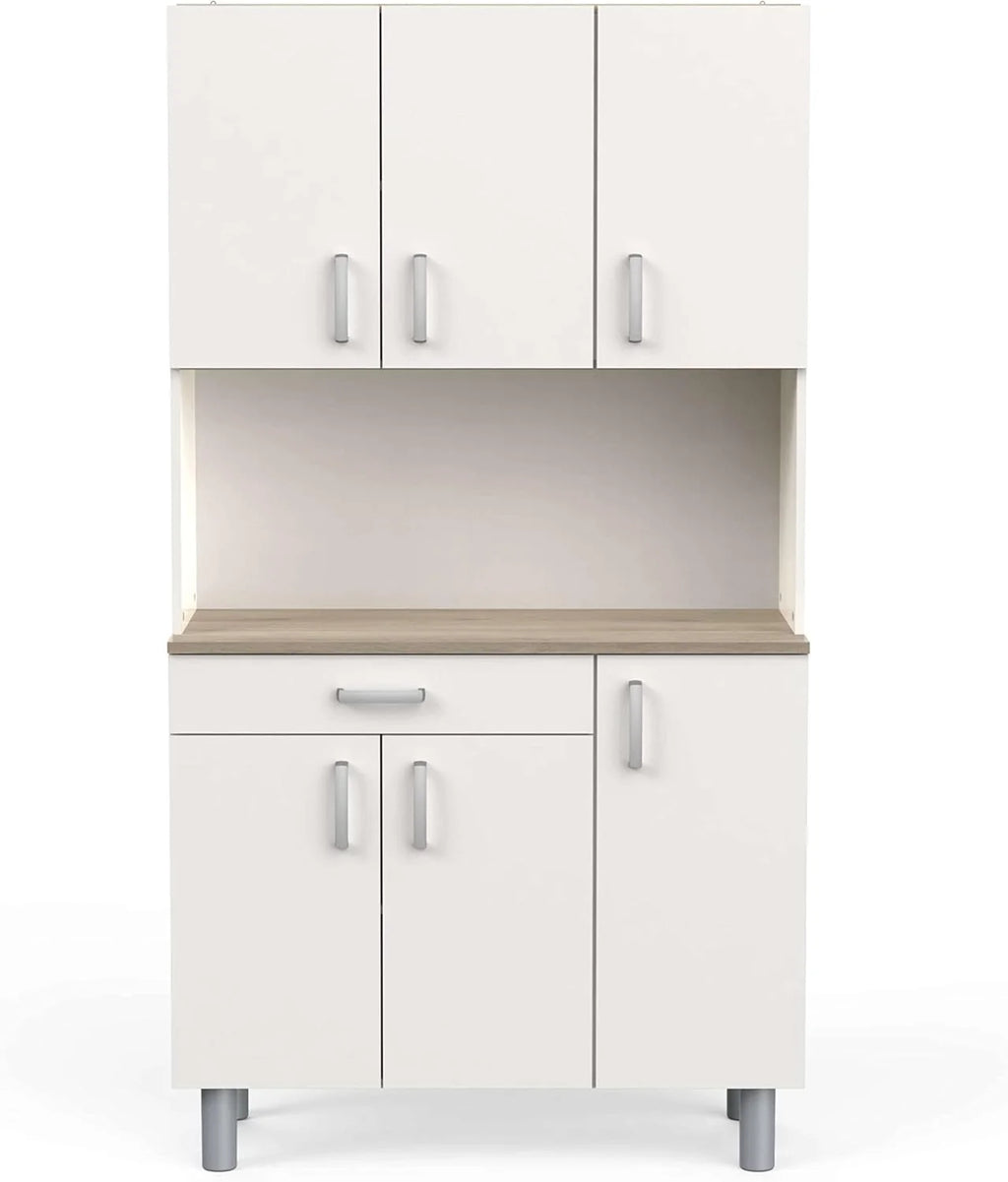 Miroytengo Kitchen Side Cabinet, Kitchen Cabinet, Buffet Kitchen Cupboard 6 Doors White and Oak Kronberg 101 x 185 cm