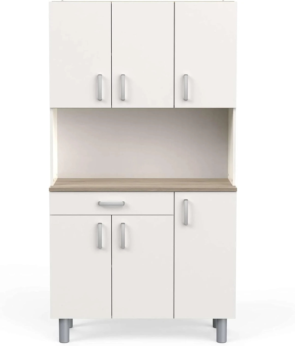 Miroytengo Kitchen Side Cabinet, Kitchen Cabinet, Buffet Kitchen Cupboard 6 Doors White and Oak Kronberg 101 x 185 cm