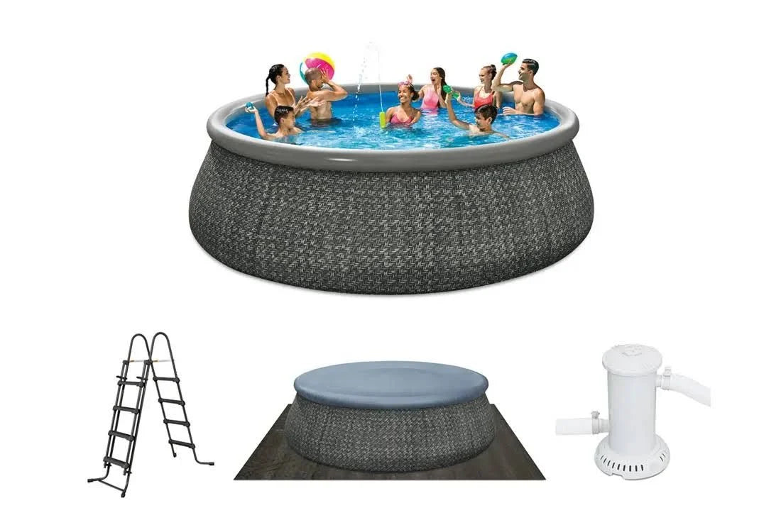 Piscine Autoportée Ronde Tressée 4,57x1,22 m avec Filtration Cartouche(Gris)