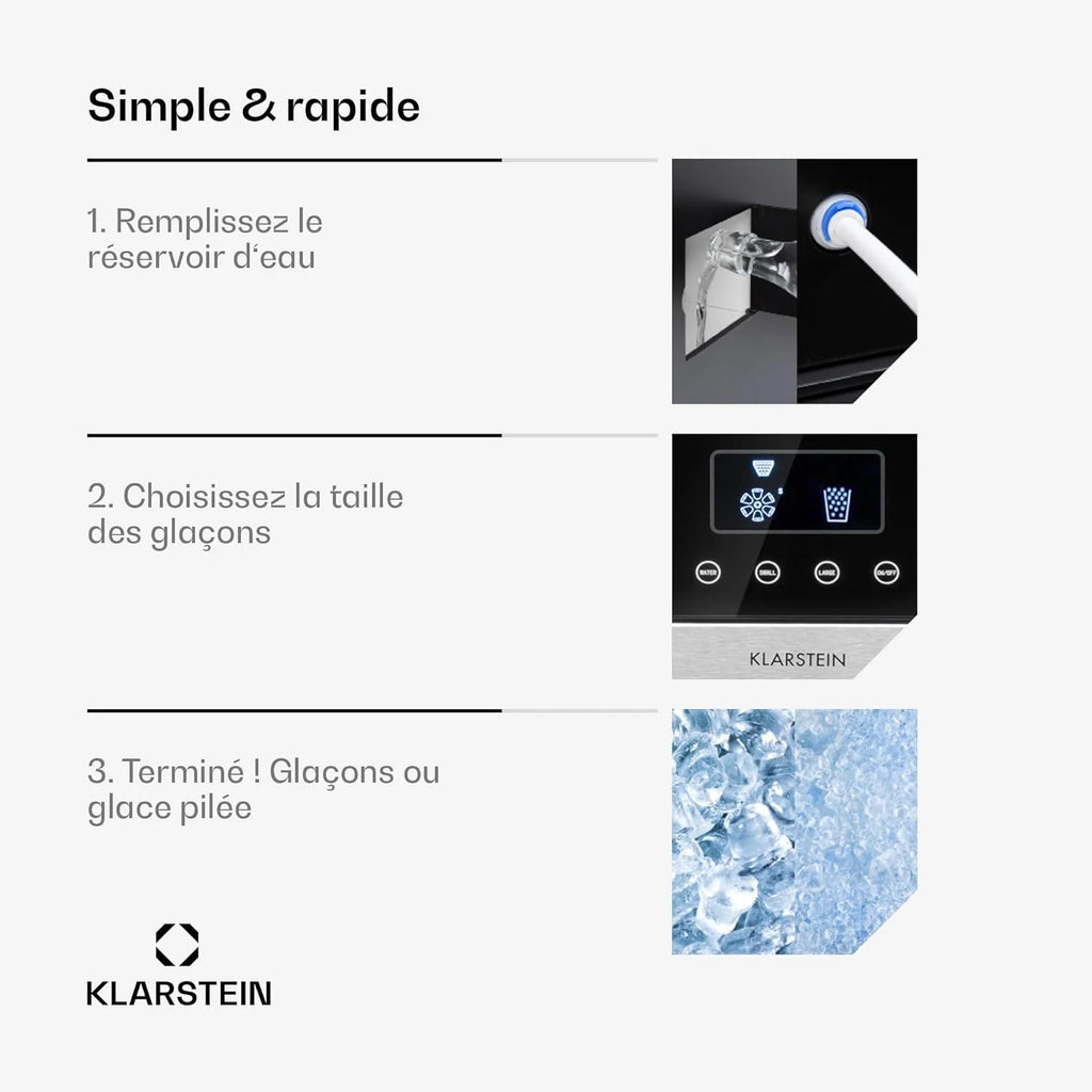 Klarstein Machine a Glacons pour la Maison, Capacité de 1.8L, Fabrique Rapidement Jusqu'à 15kg de Glacons Concassée ou en Balles, Machine à Glaçons, Ice Maker avec Alarme, Machine Facile à Nettoyer