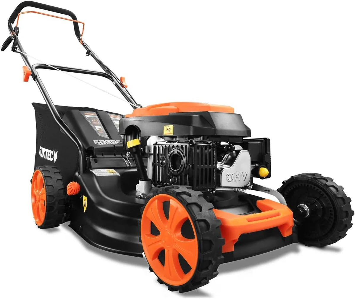 Cortacésped de Gasolina FUXTEC FX-RM4646ECO 46cm de Anchura de Corte - Potente Motor de Gasolina de 146cc Easy Clean 3en1 2,6KW Mulching recogedor de Hierba 50L