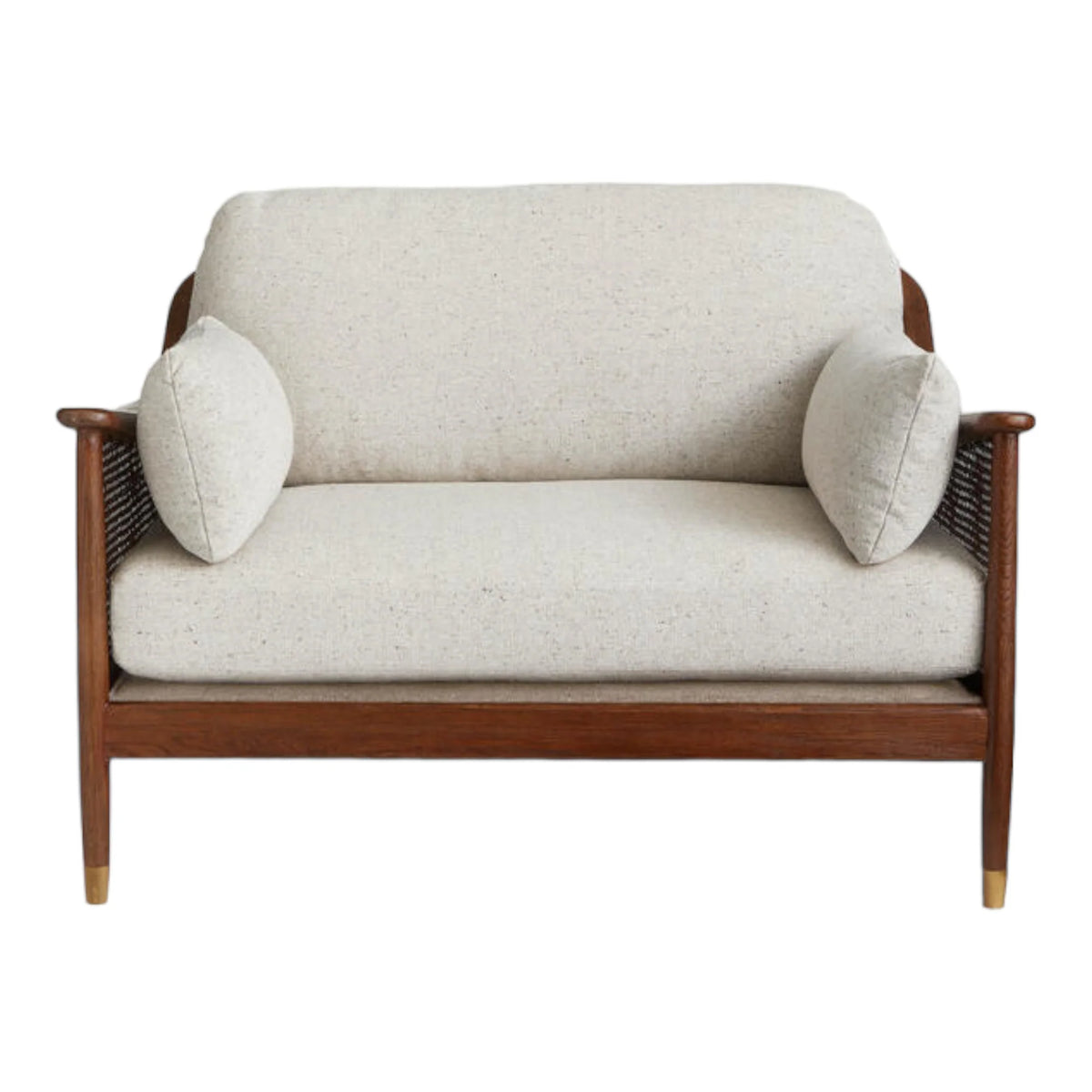 Marika 1 Seater Teak Wood & Rattan, Antique Brass Sofa