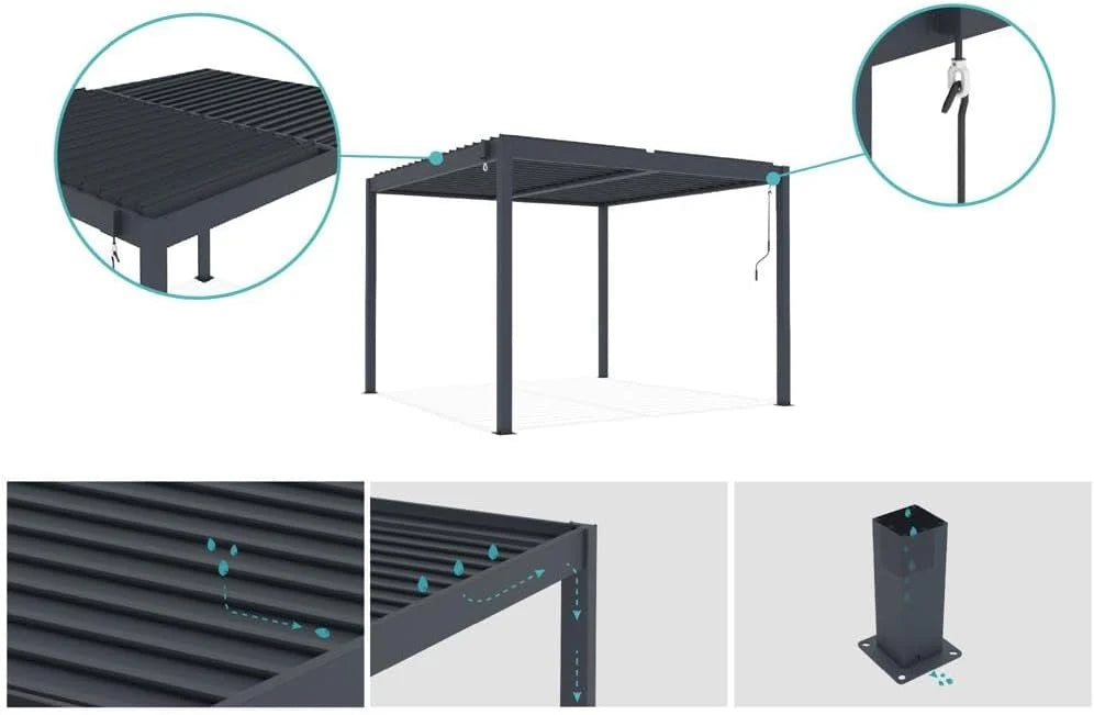 CAZEBOO Pergola Bioclimatique Autoportante Piana 3x2,5 m - 7,5 m² – Pergola Aluminium Gris avec Lames Orientables en Acier – Abri Terrasse et Jardin