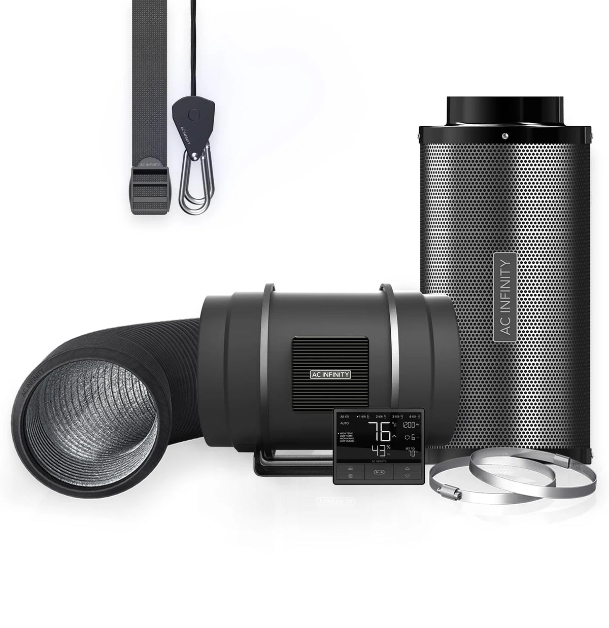 Kit de Filtración de Aire AC Infinity PRO de 8”, CLOUDLINE con CONTROLADOR 69, Filtro de Carbón y Conducto, Sistema de Refrigeración y Ventilación para Carpas de Cultivo, Hidroponía y Jardinería Interior