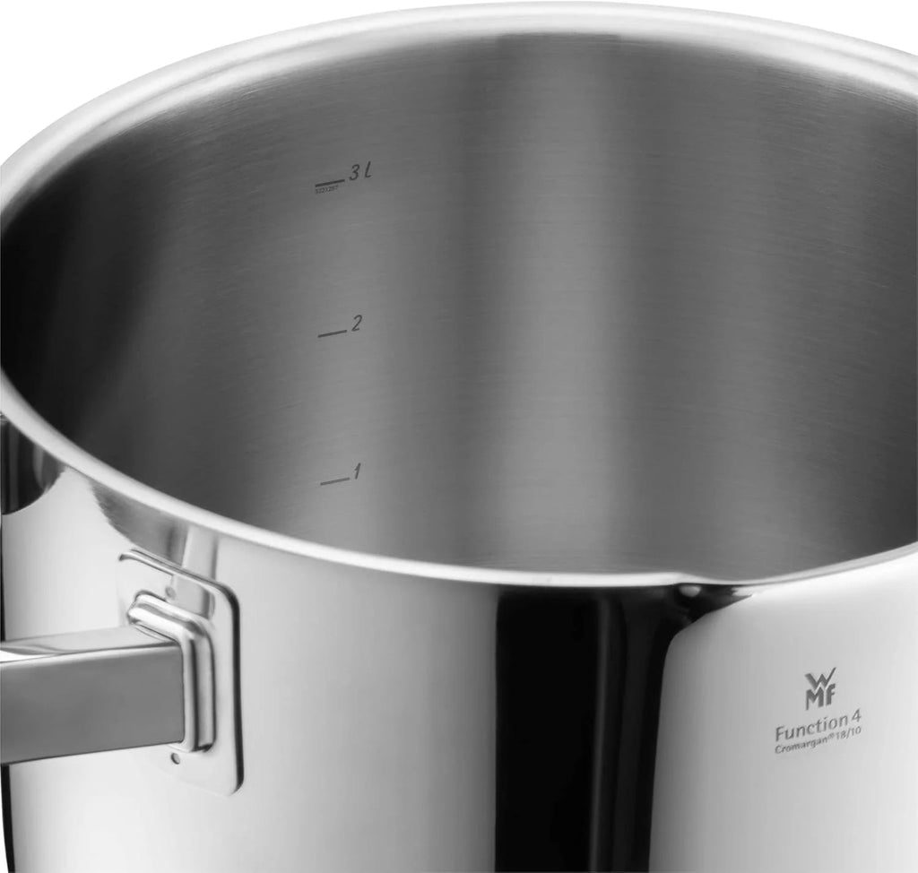 WMF Function 4 - Batería de Cocina 5 Piezas, Acero Inoxidable Apto para Inducción, 1 cacerola baja de 20 cm, 3 cacerolas altas de 16 cm, 20 cm y 24 cm con tapa, 1 cazo 16 cm