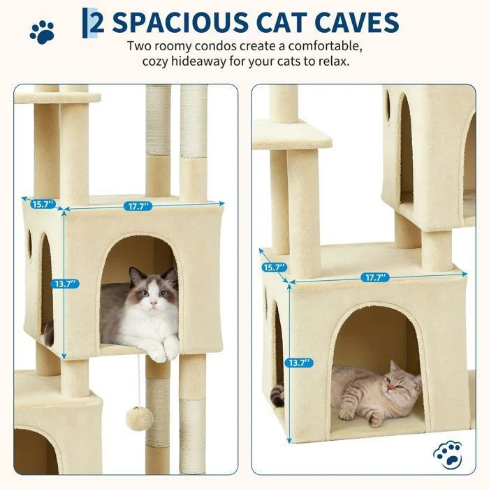 Arbre à chat - GARVEE - Arbre à chat multi-niveau avec griffoirs, escalade, hamac et niches, hauteur 188 cm - Gris foncé