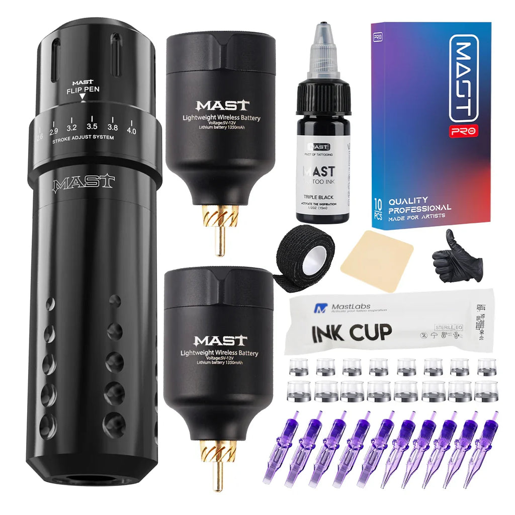 Máquina de Tatuaje Rotativa Mast Flip Tipo Bolígrafo con Kit de Batería Inalámbrica