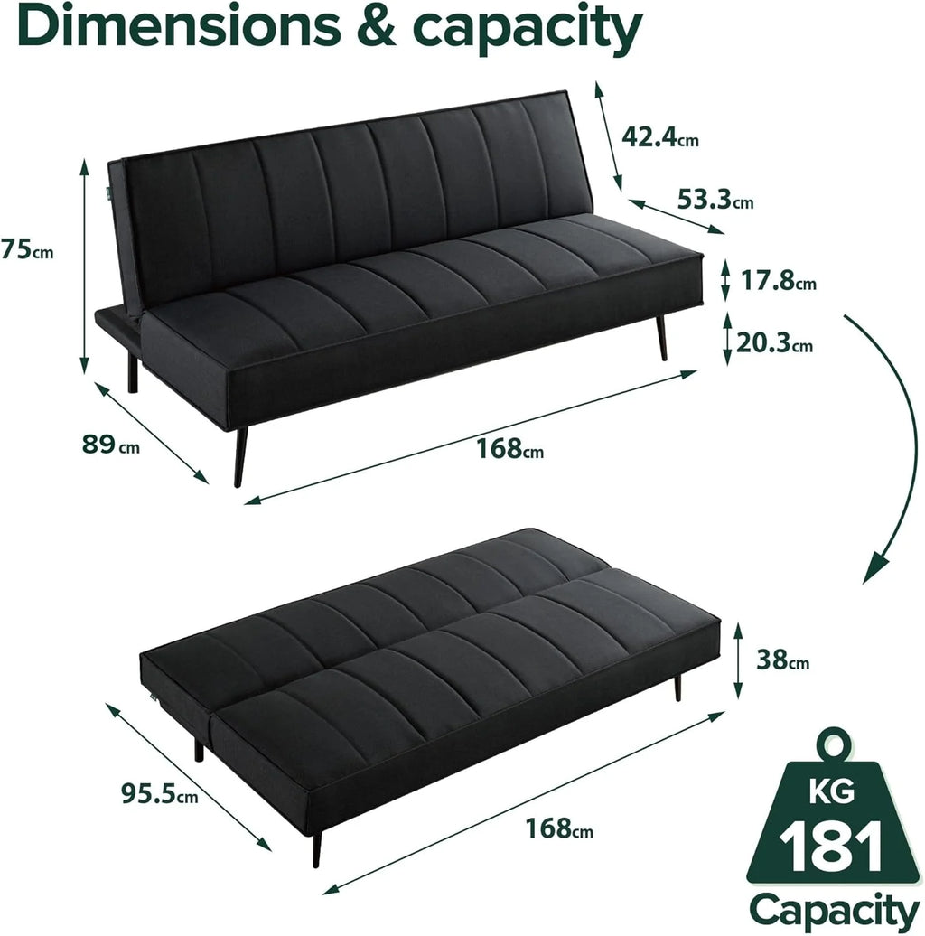 Zinus Quinn Clic Clac Sofá Cama - Sofá Cama Plegable 2 en 1 - Adecuado para habitaciones de invitados y espacios pequeños - Gris