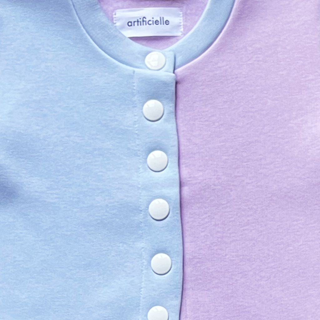 Marlette - Gilet molleton bleu ciel et parme Gamme de Cooleurs