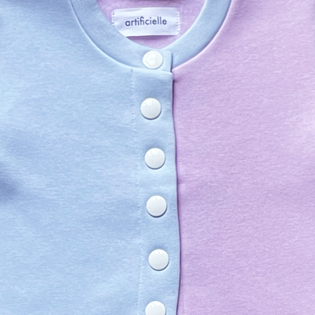 Marlette - Gilet molleton bleu ciel et parme Gamme de Cooleurs