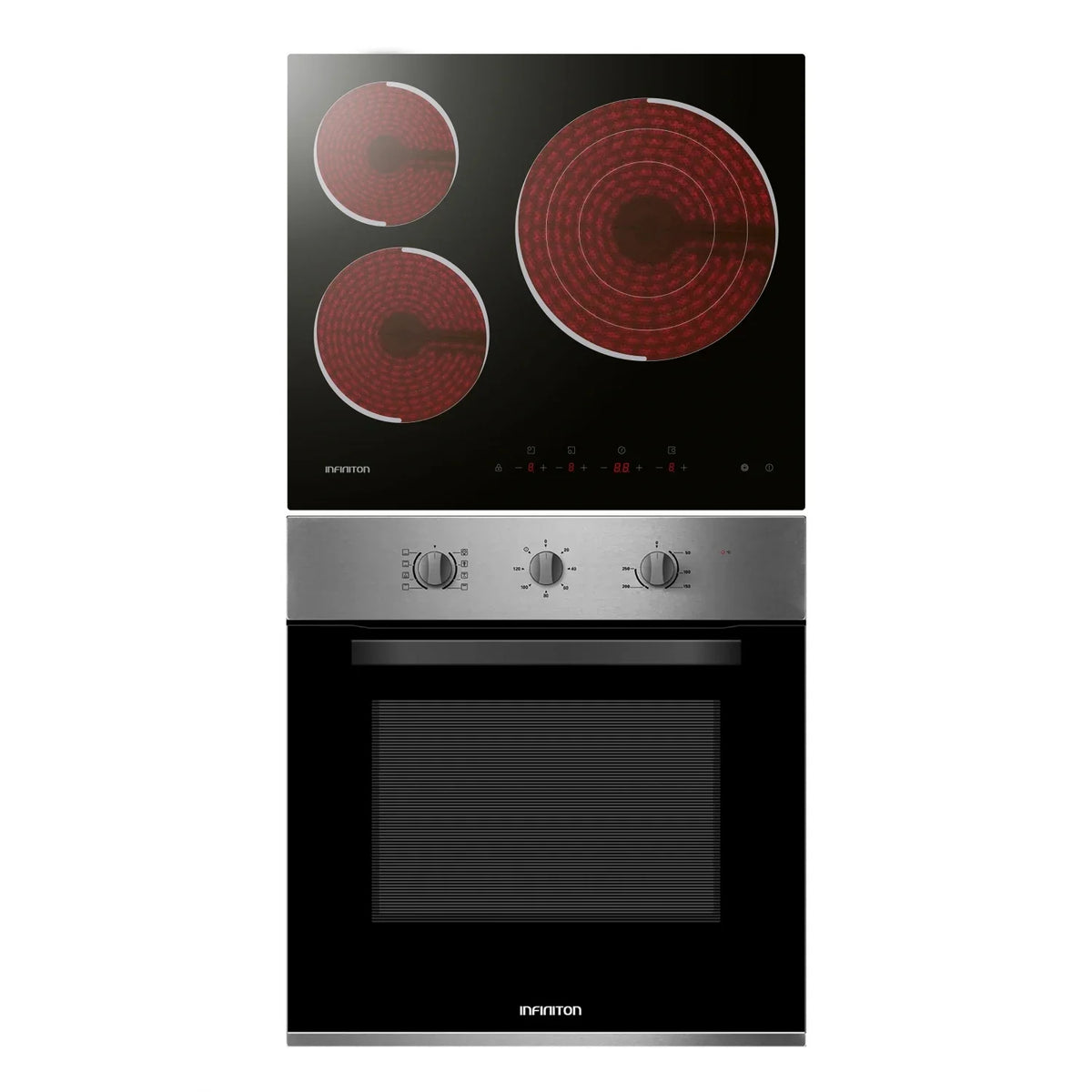 Conjunto Horno Multifunción y Placa Vitrocerámica Infiniton HV-CB65H30, 8 Funciones de Cocción y 3 Zonas de Cocción, Eficiencia A - Inox