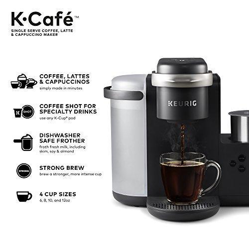 Keurig K-Cafe Cafetera de Una Taza K-Cup, para Café, Latte y Cappuccino, Incluye Espumador Apto para Lavavajillas, Capacidad para Shot de Café, Compatible con Todas las Cápsulas K-Cup, Carbón Oscuro