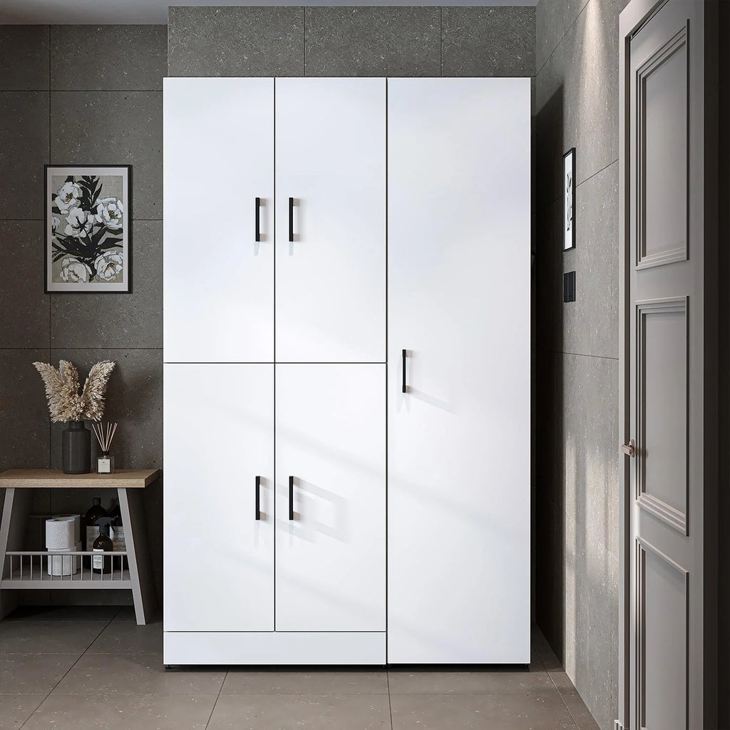 ROOMART Dora - Armoire de machine à laver - Pour sèche-linge et machine à laver - En 4 couleurs - Avec portes et panneau coulissant - Blanc - Chêne blanc - Chêne anthracite - Chêne blanc (chêne blanc)