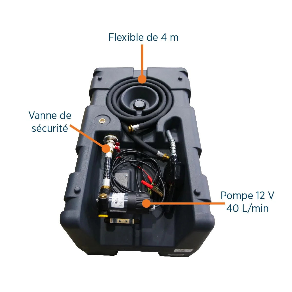 Cuve de transport Gasoil/GNR 200 litres avec pompe 12V 40L/min, Cuve fuel de ravitaillement pour stockage gazole avec station de remplissage et pistolet manuel (Pistolet manuel)