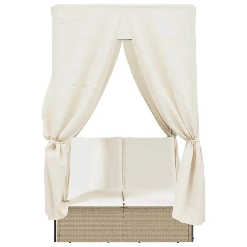 Tumbona | Silla Doble Con Techo Y Cortinas Ratán Sintético Beige Cfw457081