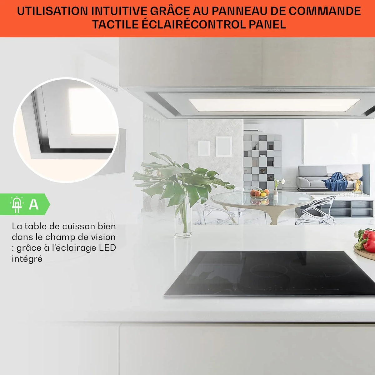 Klarstein Remy Brilliant Edition - Hotte îlot, 618 m³/h, 230 W, télécommande, lampe LED: 3 niveaux de luminosité jusqu'à 6500 Kelvin, filtre à graisse, extraction et recyclage d'air - 90 cm, argent