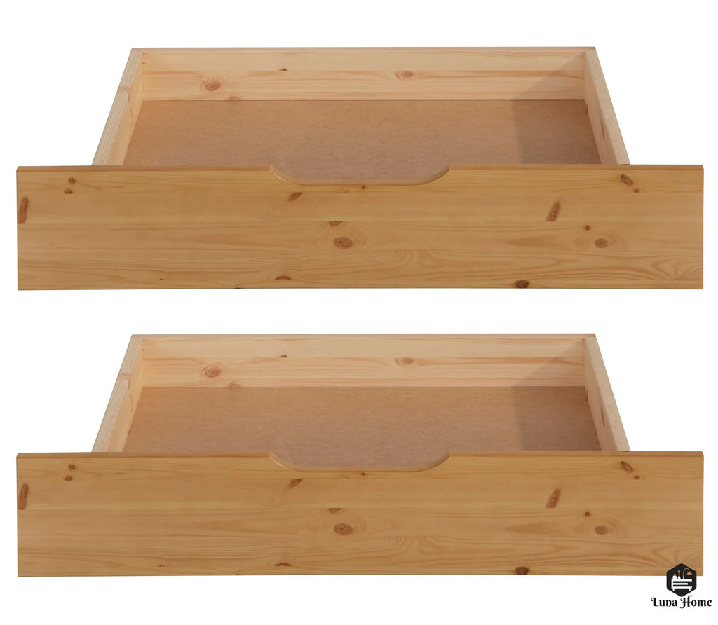 Juego de 2 cajones para cama Finja, de madera de pino natural, 93 cm de longitud 
