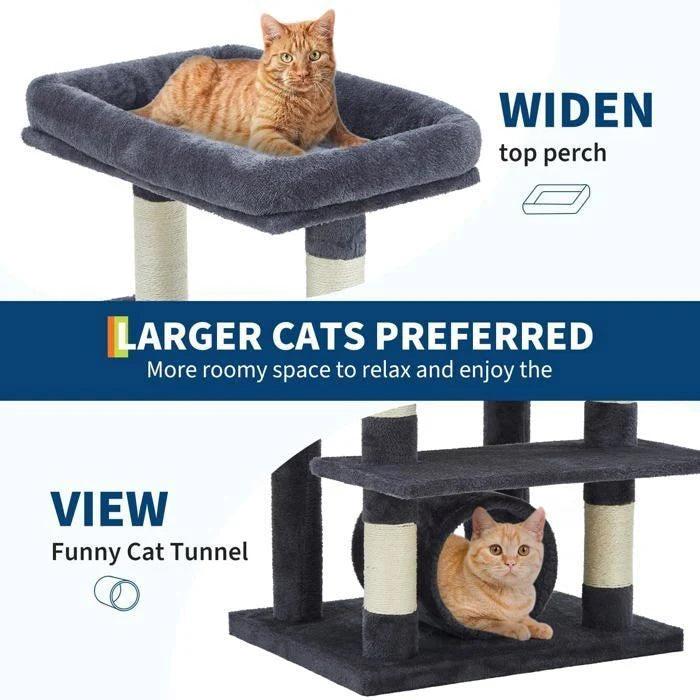 Arbre à chat - GARVEE - Arbre à chat multi-niveau avec griffoirs, escalade, hamac et niches, hauteur 188 cm - Gris foncé