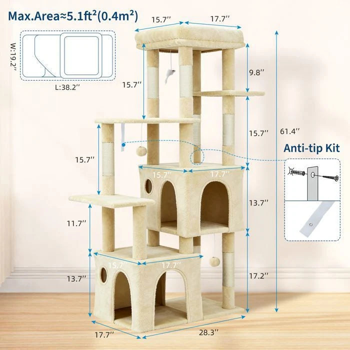 Arbre à chat - GARVEE - Arbre à chat multi-niveau avec griffoirs, escalade, hamac et niches, hauteur 188 cm - Gris foncé