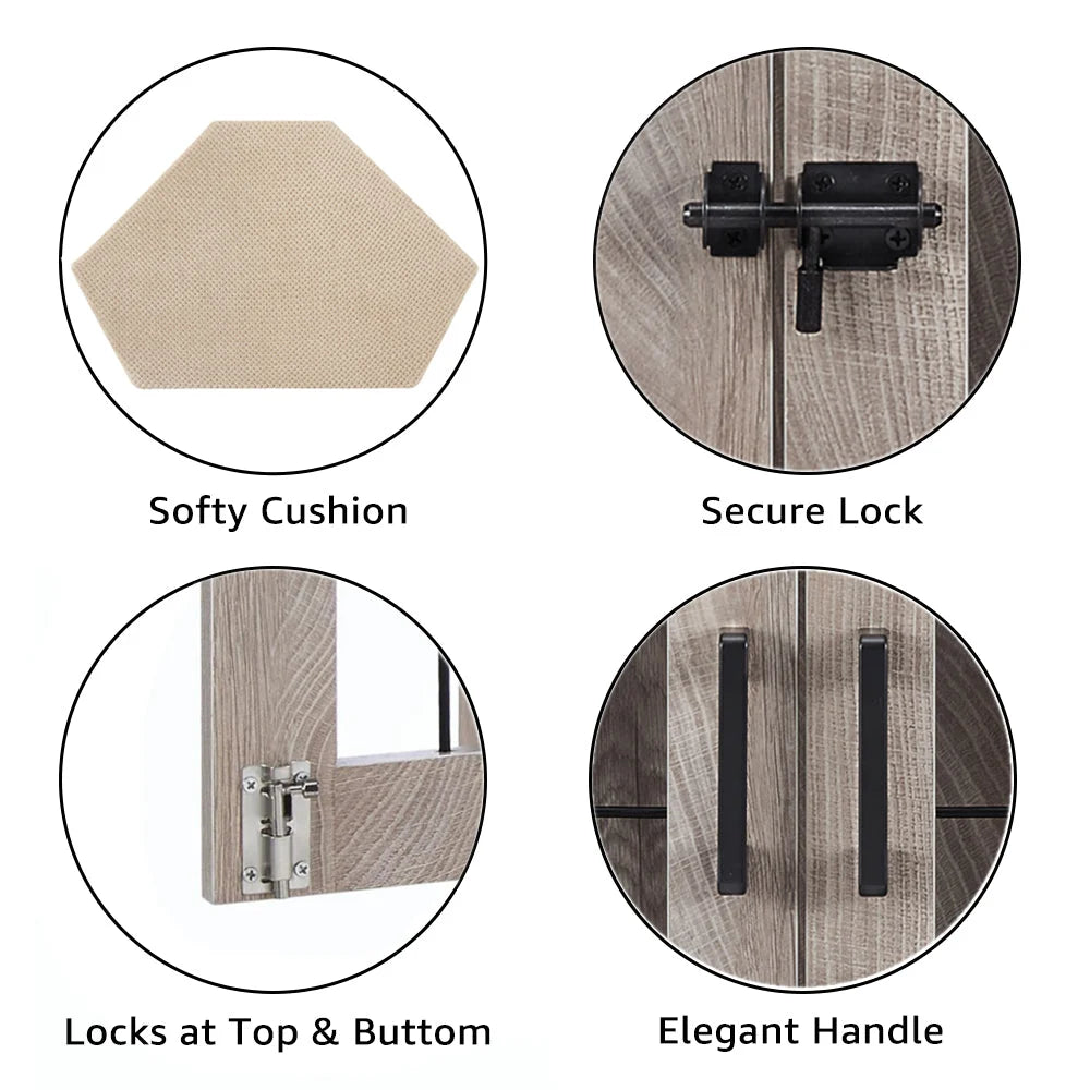 Mueble para Jaula de Perro Esquinero Unipaws, Perrera de Madera para Cachorros y Perros, Jaula para Mascotas para Espacios Limitados, Tamaño Mediano, Gris Envejecido