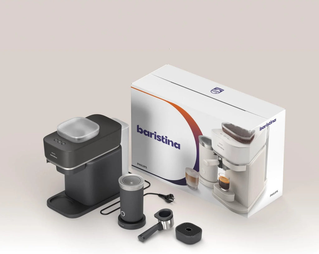 Philips Baristina Machine à expresso - Un véritable expresso, en toute simplicité - Compacte - 16 bars de pression - Broyeur intégré - Machine blanche avec porte-filtre blanc (BAR300/00)