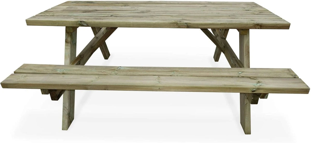 Alice's Garden - Table de Pique Nique Bois de pin + 2 bancs rabattables en Bois. 6 Places - PANCHINA - Table de Jardin Robuste en pin sylvestre