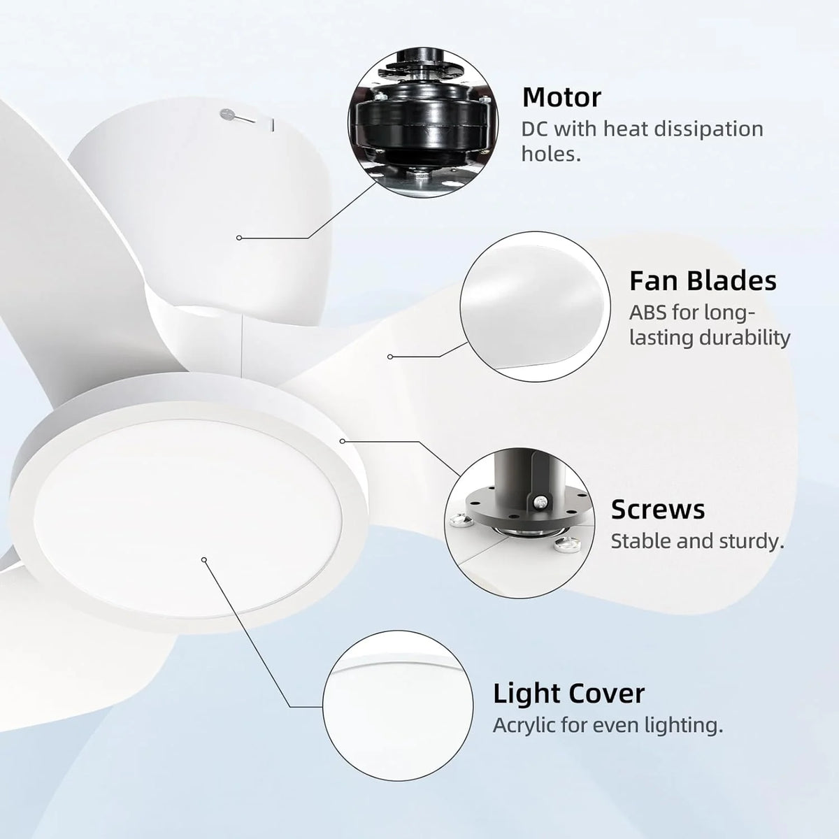 Ventilador de techo con luz Ateroll, Ø61 cm, LED regulable 3CCT (3000K-4000K-5000K), 1500LM, con control remoto, 6 velocidades, temporizador, ideal para sala y dormitorio