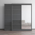 2-Door Wardrobe with Mirror, Glass Front, 2-Person (Gray / Black / White)