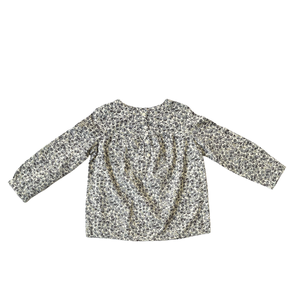 4A - Blouse boutons de fleurs bleues