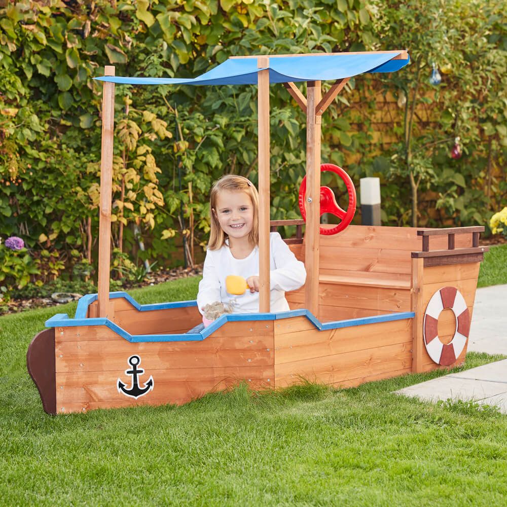 Arenero Infantil Barco Madera Home Deluxe Matschekiste 78  X 160  X 103 Cm - Natural / Azul