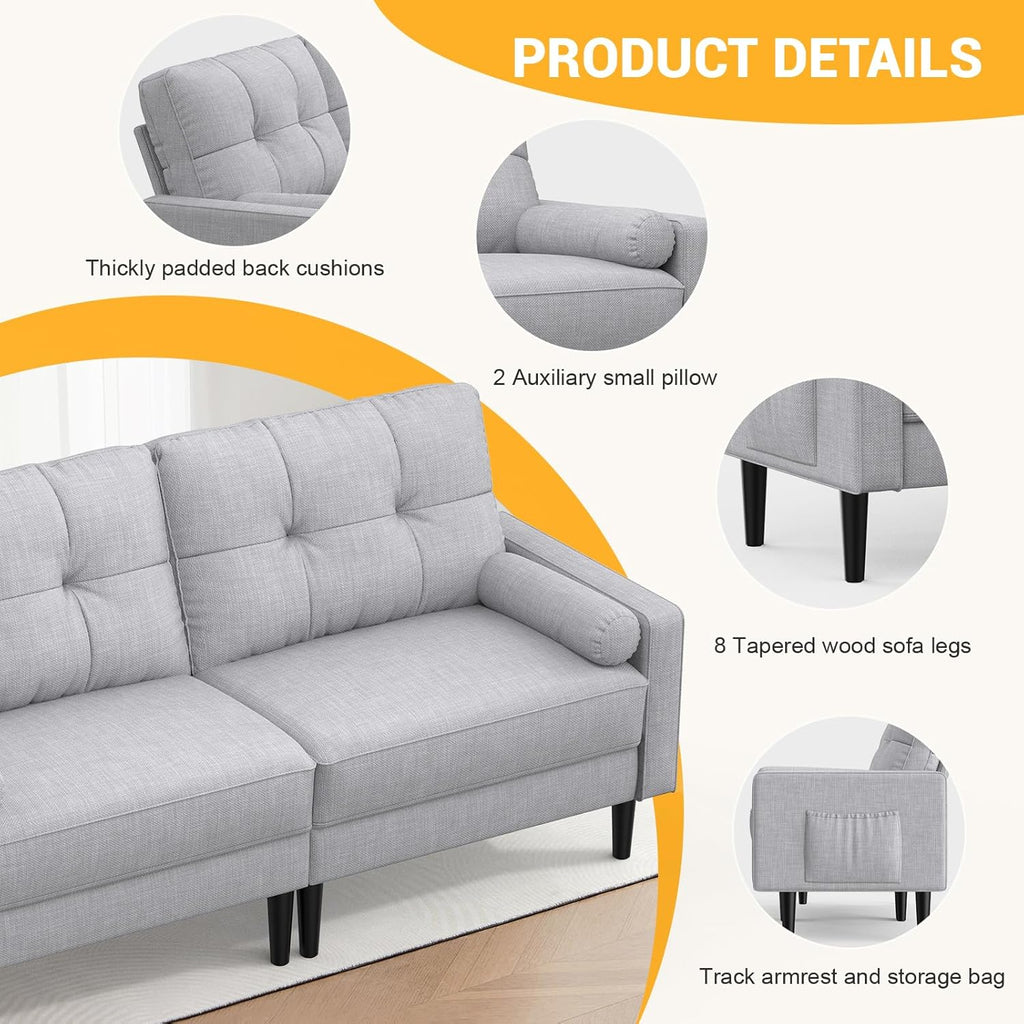 Aotumm Ciort Sofa 2 Plazas, Sofá Moderno con Cojines Gruesos, 2 Almohadas, Cómodo Sofá de Cuero con 2 Bolsillos de Almacenamiento para Sala de Estar/Dormitorio/Oficina, Sofá Pequeño (Marrón)