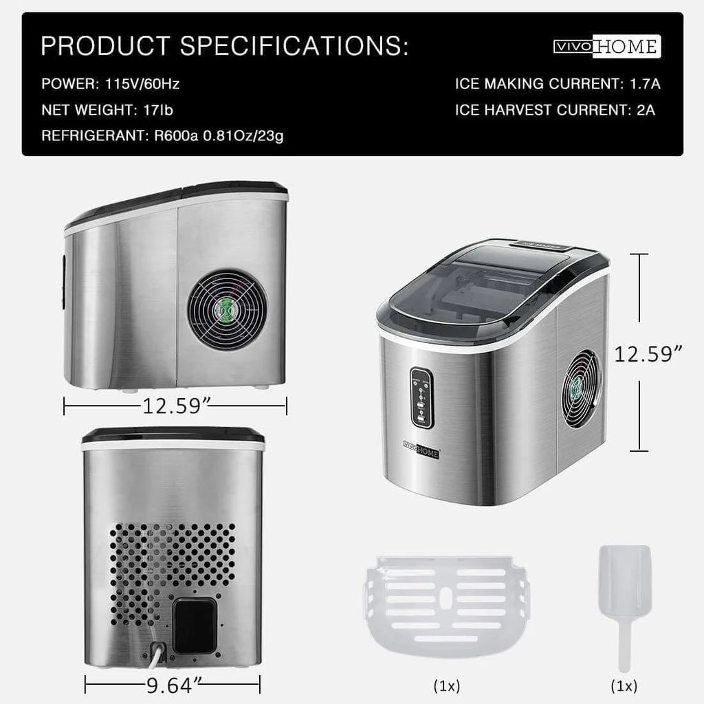 Máquina Automática de Hielo en Forma de Bala de Acero Inoxidable – 26 lbs/día