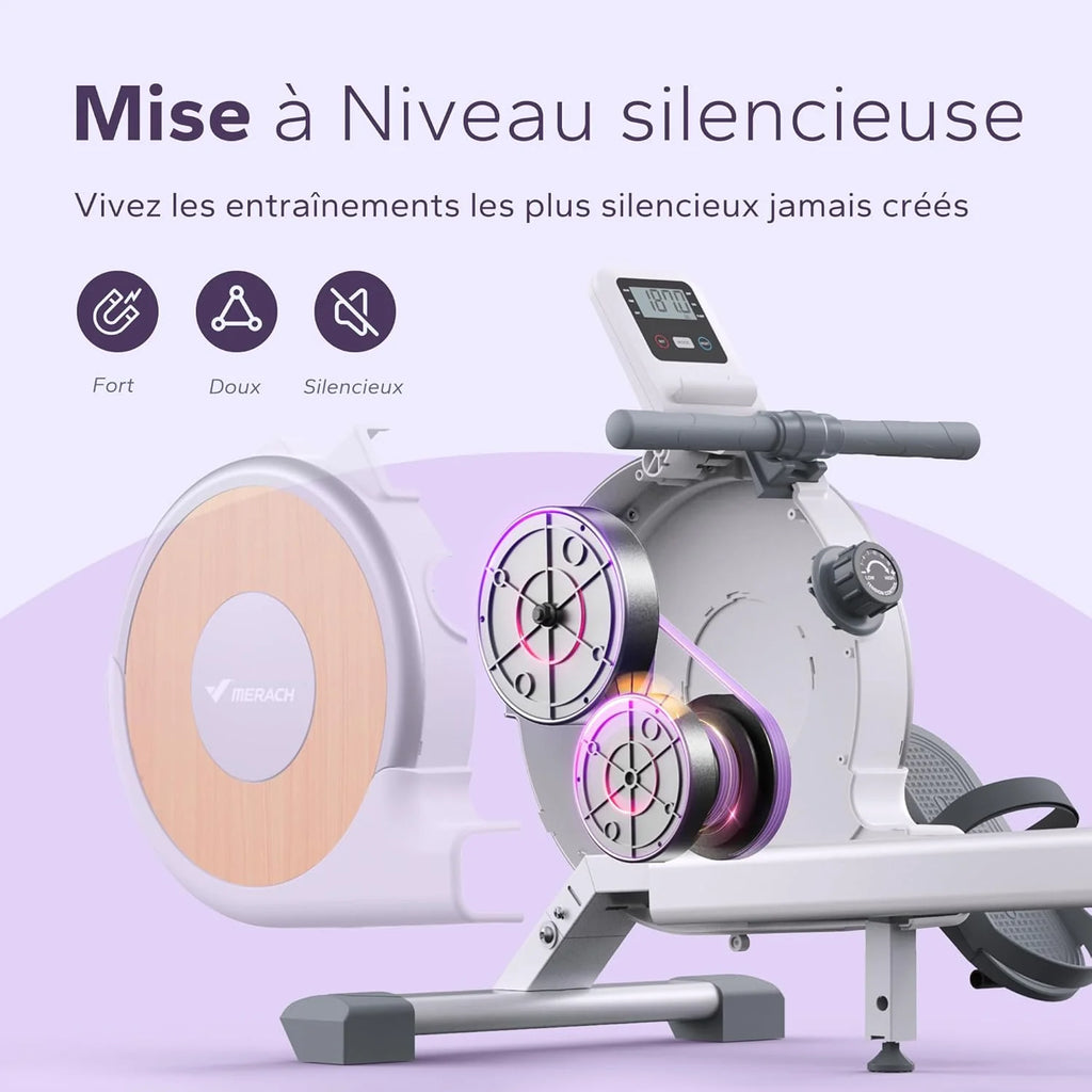MERACH Rameur Musculation D'appartement, 16 Niveaux de Résistance, Rameur Magnétique Silencieux avec APP Exclusive, Rails Doubles Améliorés pour Plus de Stabilité, Assemblage Facile
