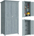 Outsunny Armoire de Jardin, Armoire extérieure de Rangement en Bois avec 2 Portes verrouillables, 2 étagères et 10 Crochets, Toit en Asphalte étanche, pour Balcon, terrasse, 85 x 54 x 170 cm, Gris
