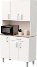 Miroytengo Kitchen Side Cabinet, Kitchen Cabinet, Buffet Kitchen Cupboard 6 Doors White and Oak Kronberg 101 x 185 cm