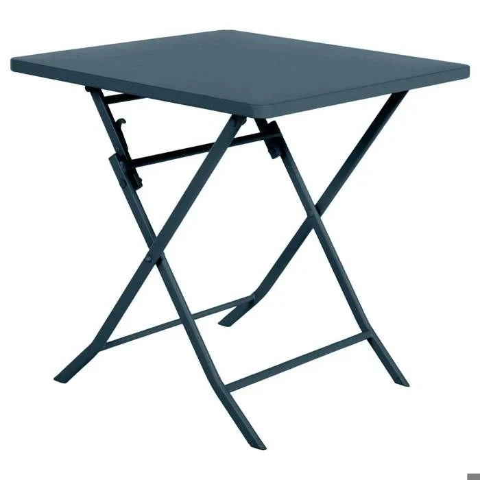 Table de jardin pliante carrée "Greensboro" pétrole 2 places en acier traité époxy - Hespéride