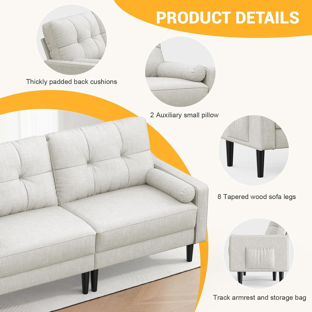 Aotumm Ciort Sofa 2 Plazas, Sofá Moderno con Cojines Gruesos, 2 Almohadas, Cómodo Sofá de Cuero con 2 Bolsillos de Almacenamiento para Sala de Estar/Dormitorio/Oficina, Sofá Pequeño (Marrón)