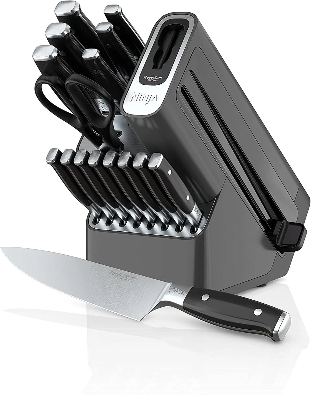 Ninja K32017 Foodi NeverDull Juego Premium de Cuchillos de 17 Piezas con Afilador Incorporado, Acero Inoxidable/Negro