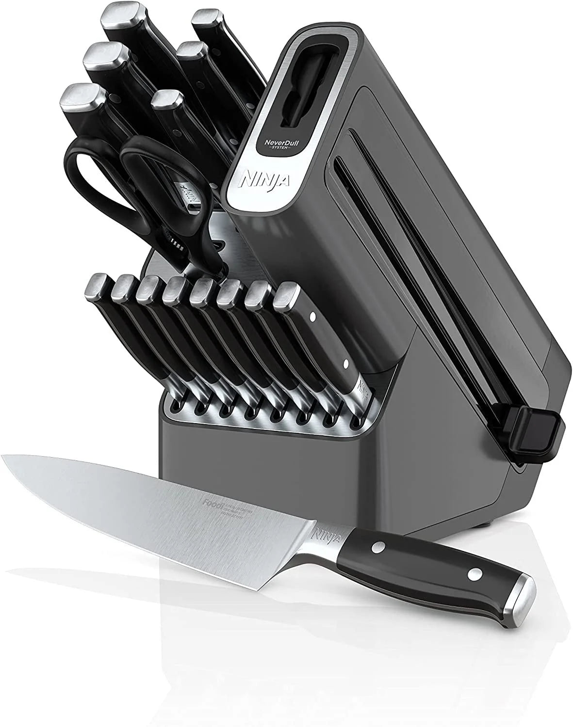 Ninja K32017 Foodi NeverDull Juego Premium de Cuchillos de 17 Piezas con Afilador Incorporado, Acero Inoxidable/Negro