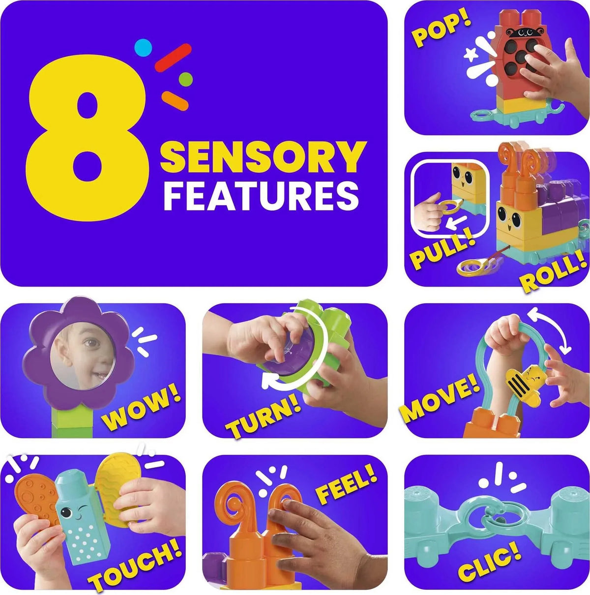 MEGA BLOKS Fisher-Price Bloques Sensoriales Move n Groove Oruga (24 piezas) para niños pequeños